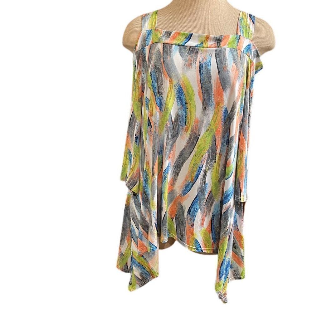 Caribe USA Off Shoulder Lagenlook Art To Wear Tunic Top Size Large